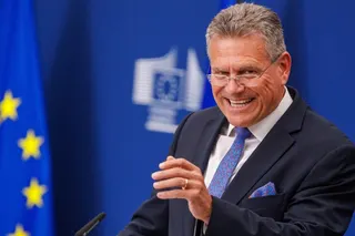 EU trade chief Maros Sefcovic speaks to the press following a meeting with Chinese Commerce Minister Wang Wentao in Brussels on Monday.  Photo: EPA