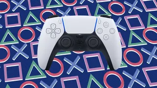 A PS5 controller on a pretty background.
