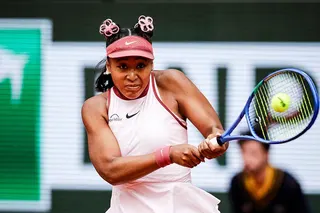 Naomi Osaka wearing a Nike outfit inspired by Japanese sakura cherry blossoms at the 2025 French Open