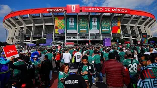 A general view of the exterior of the Estadio Azteca during the 2026 FIFA World Cup