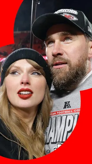 Taylor Swift and Travis Kelce standing next to each other