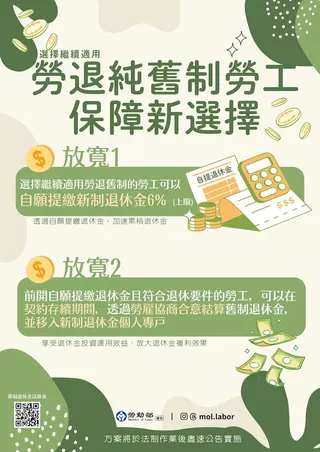 「勞退純舊制勞工自願提繳及提前結存退休金」方案放寬兩大措施。 圖：勞動部 提供