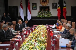 Prime Minister Lawrence Wong and Timor Leste Prime Minister Xanana Gusmao at the start of their bilateral meeting at the Government Palace in Dili on July 3.