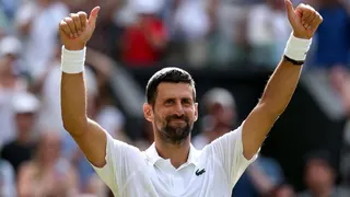 Novak Djokovic celebrates his victory over Roman Safiullin