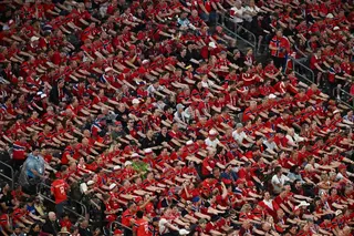 Soccer Football - FIFA World Cup 2026 - Group I - Norway v Senegal - New York/New Jersey Stadium, East Rutherford, New Jersey, U.S. - June 22, 2026 Norway fans do the traditional rowing celebration in the stands REUTERS/Dylan Martinez TPX IMAGES OF THE DAY