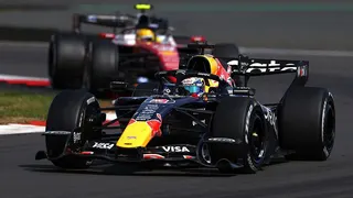 Max Verstappen drives the Red Bull on track at Silverstone