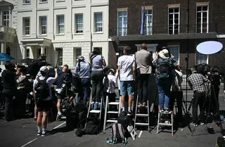 Media gather for the arrival of Britain’s Prince Harry at Chatham House in central London on Tuesday. Photo: AFP