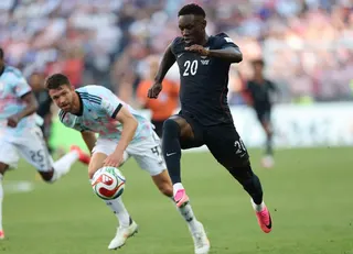 Folarin Balogun tries to make an impact on the USA’s last-16 meeting with Belgium. Photo: Xinhua