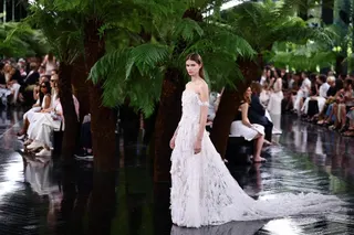 A model presenting a creation by designer Jonathan Anderson as part of his Haute Couture Fall/Winter 2026-2027 collection show for Christian Dior in Paris on July 6.