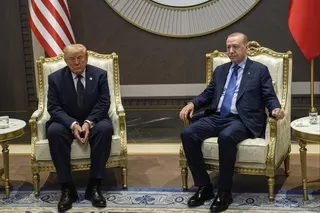 US President Donald Trump meets with Turkish President Recep Tayyip Erdogan at the start of the Nato summit in Ankara, Turkey, on Tuesday. Photo: AP