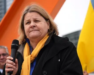 a woman with a microphone