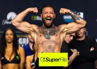 Jul 10, 2026; Las Vegas, Nevada, USA; Conor McGregor reacts during weigh ins for UFC 329 at T-Mobile Arena. Mandatory Credit: Mark J. Rebilas-Imagn Images