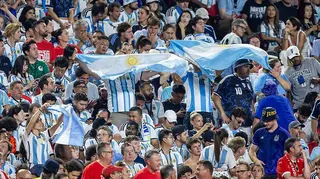Argentina fans cheer their team during the FIFA World Cup 2026 quarterfinal match against Switzerland