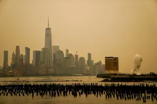 Wildfire smoke over the New York City skyline.