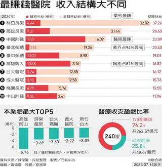 最賺錢醫院 收入結構大不同。  (製表／元氣中心)