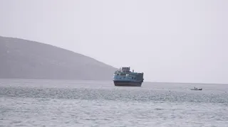 A vessel at the Strait of Hormuz, as seen from Musandam, Oman, on July 17.