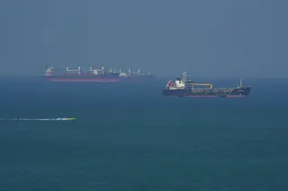 Oil tankers navigate the sea near Qeshm Island, Iran, in the Strait of Hormuz in April.