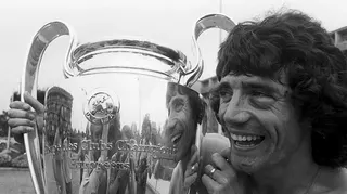 Kevin Keegan holding up the European Cup in 1977