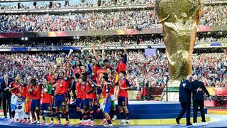 Spain's players celebrate winning the World Cup