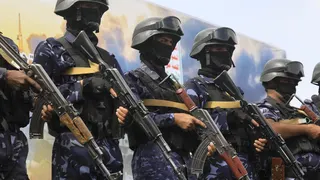 Houthi troops stand guard during a protest against Saudi Arabia, in Sanaa, Yemen. Photo: 17 July 2026
