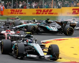 Mercedes driver George Russell spins on the track during the Belgian Grand Prix.