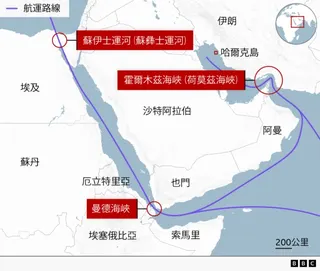 地圖：中東海運路線