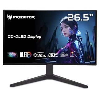 acer Predator Gaming Monitor | 26.5" WQHD 2560 x 1440 OLED | AMD FreeSync Premium | 240Hz | 0.03ms | Tilt, Height Adjustment, Pivot & Swivel | DCI-P3 99% | 2 x DP 1.4 & 2 x HDMI 2.1 | X27U W1bmiipprx