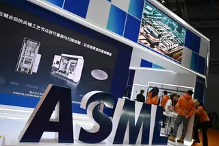 The logo of Dutch company ASML is seen at the China International Import Expo in Shanghai on November 5, 2025. Photo: DPA
