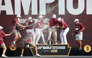 Ripper GC's Lucas Herbert, Cam Smith, Marc Leishman and Travis Smyth celebrate winning LIV Golf United Kingdom.