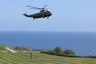 Marine One carrying US President Donald Trump arrives at the Trump National Golf Club Los Angeles on Tuesday. Photo: TNS