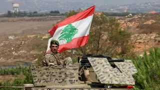 Lebanese army troops deploy at the entrance of the town of Zawtar al-Gharbiyeh, in southern Lebanon, after Israeli forces withdrew from the area (21 July 2026)