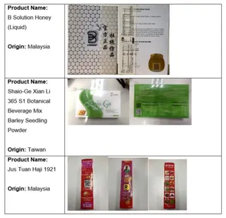 The Singapore Food Agency (SFA) has ordered the removal of three food products, including two from Malaysia, after laboratory tests detected medicinal substances not permitted in food products. — PIC COURTESY OF SFA.