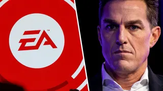 Left: Attendees gather in front of an Electronic Arts Inc. (EA) logo displayed on a screen during the company's EA Play event ahead of the E3 Electronic Entertainment Expo in Los Angeles, California, U.S., on Saturday, June 10, 2017. EA revealed two new titles along with the annual iterations of the company's sports games, as well as unveiling the highly anticipated "Star Wars: Battlefront II" open-world multiplayer gameplay. Photographer: Patrick T. Fallon/Bloomberg via Gett