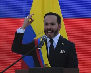 Colombia’s new president Abelardo de la Espriella speaks in Cali after being sworn in