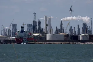 The Rishiri Galaxy, an oil and chemical tanker sailing under the flag of Panama, at the Texas City docks next to the Marathon Galveston Bay Refinery soon after the US announced a 60-day waiver of the Jones Act shipping law on March 18. Photo: Reuters