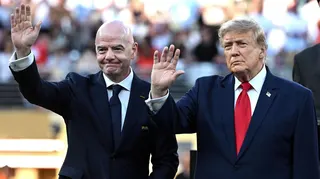 Fifa president Gianni Infantino and US President Donald Trump waving