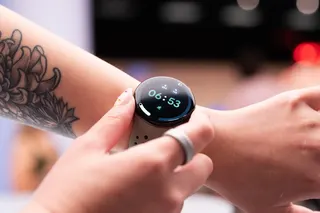 Top-down view of the Pixel watch 5 on Senior reviewer victoria song’s wrist.