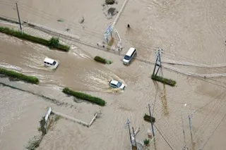 An aerial view of flooded areas after heavy rain in Chiba.
