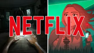 A composite image showing two hands grasping for a phone in the dark on one side of the image, an anime style girl in a sci-fi setting on the right-hand side of the image, and Netflix's logo emblazoned over both.