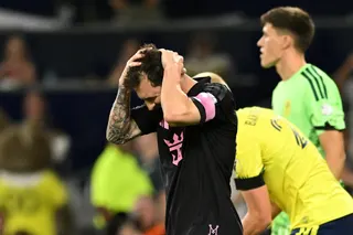 Lionel Messi reacts after missing a penalty during Inter Miami’s 4-1 loss to Nashville SC in their MLS clash at GEODIS Park in Nashville, Tennessee, on August 15, 2026. — Getty Images pic via AFP