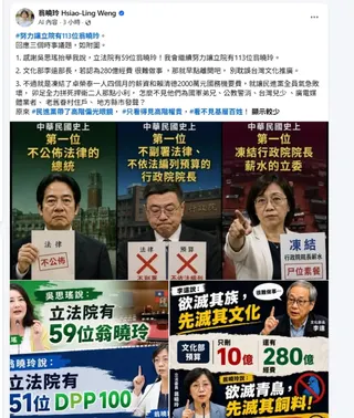 遭堂哥爆「已經是中國人」！翁曉玲最新發文「突扯4人」竟嗆：讓立院有113個我