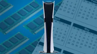 A PS5 Pro in between a calendar and stacks of RAM