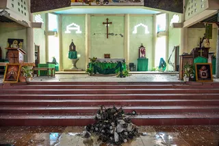 Debris is seen inside St Josephs Church on Sunday following a 7.7-magnitude earthquake in Kisol, East Nusa Tenggara. Photo: AFP