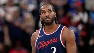 Kawhi Leonard looks on
