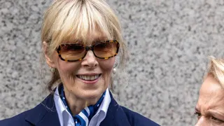 E Jean Carroll seen leaving court in 2024. She wears large sunglasses