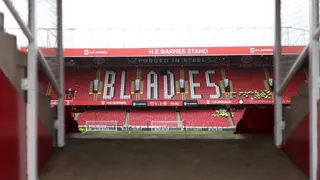 General view inside the Sheffield United's stadium with Blades written across the seats