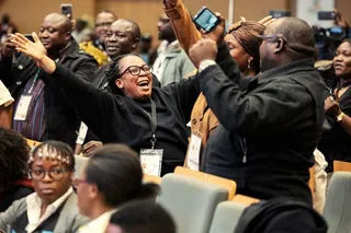 Supporters of Zambian President Hakainde Hichilema celebrate his re-election in Lusaka on August 18, 2026, after the Electoral Commission of Zambia announced the results [Gianluigi Guercia/AFP]