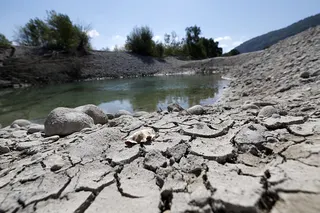 The dried-out waterbed of the Lac du Broc due to drought in Le Broc near Nice, southern France, on Wednesday. The south of France is experiencing dry weather and drought. Photo: EPA