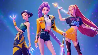 Animated characters Rumi, Mira and Zoey from a promotional image for the KPop Demon Hunters film