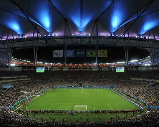 Aerial view of packed Maracana Stadium at night during the 2014 World Cup Final